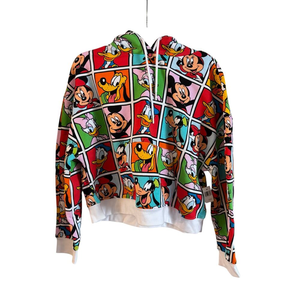 Disney WDW Mickey Mouse and Friends Spirit Jersey Cropped Hoodie Sweater Size L